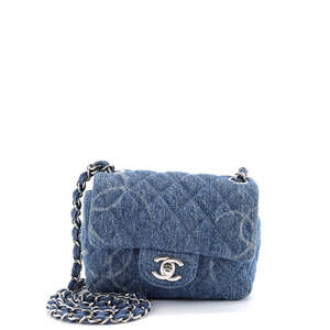 Chanel Mini Square Classic Single Flap Bag Quilted CC Printed Denim